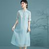 New Chinese Style Silk Dress with Embroidered Organza and Mulberry Silk for Summer