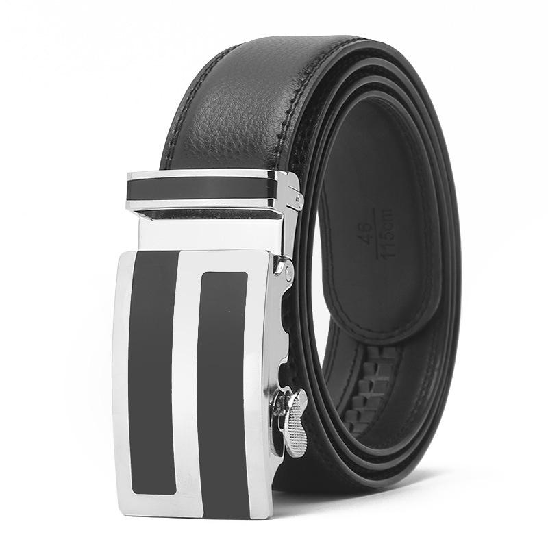 Men s Automatic Buckle Leather Belt - Genuine Versatile Cowhide Business Accessory 110-130cm