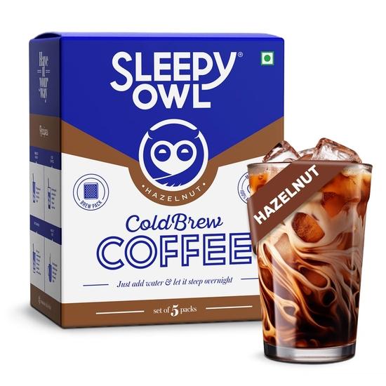 Sleepy Owl Hazelnut Cold Brew Coffee Bags | Set of 5 Packs - Makes 15 Cups | Easy 3 Step Overnight Brew - No Equipment Needed
