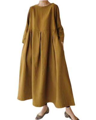 Dress for Relaxed Solid Cotton or Cotton Mori Elegant Mom Dress [Collecala] Women, Loungewear, Simple, Color, Blend, Casual, Natural, Girl, Outfit,