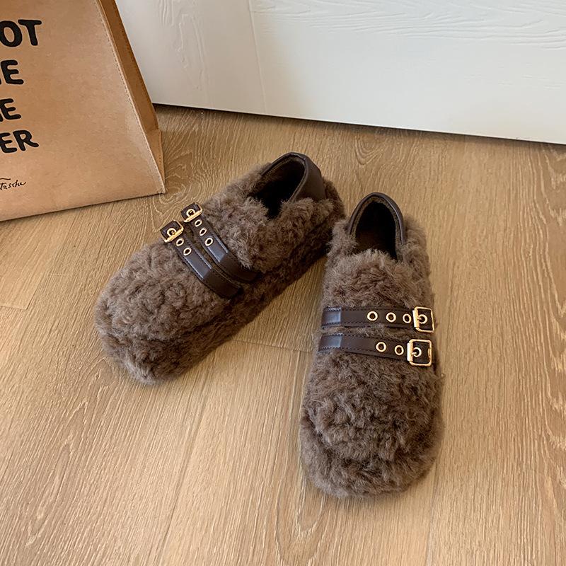 

Нишевая высококлассная модная сумка голова Мао Мао тапочки женские осень-зима 2025 новая верхняя одежда ремень с пряжкой сумка голова хлопковый моп 40 светло-коричневого