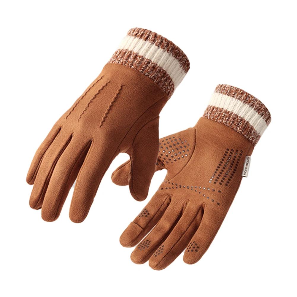 

Новые зимние уличные велосипедные замшевые перчатки подходят для мужских ветрозащитных и толстых бархатных вязаных изоляционных перчаток с сенсорным экраном. хаки