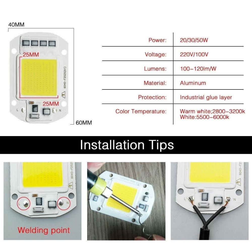 2Pcs 220V LED Chip 20W 30W 50W COB Chip No Need Driver LED Lamp Beads for Flood Light Spotlight Lampada DIY Lighting