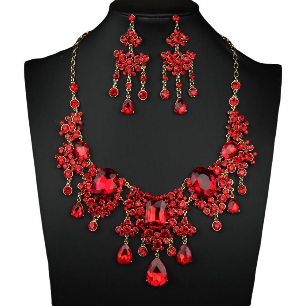 Shiny Necklace Earrings Set Baroque Wedding Bridal Accessories Rhinestone Jewelry Set Prom Event