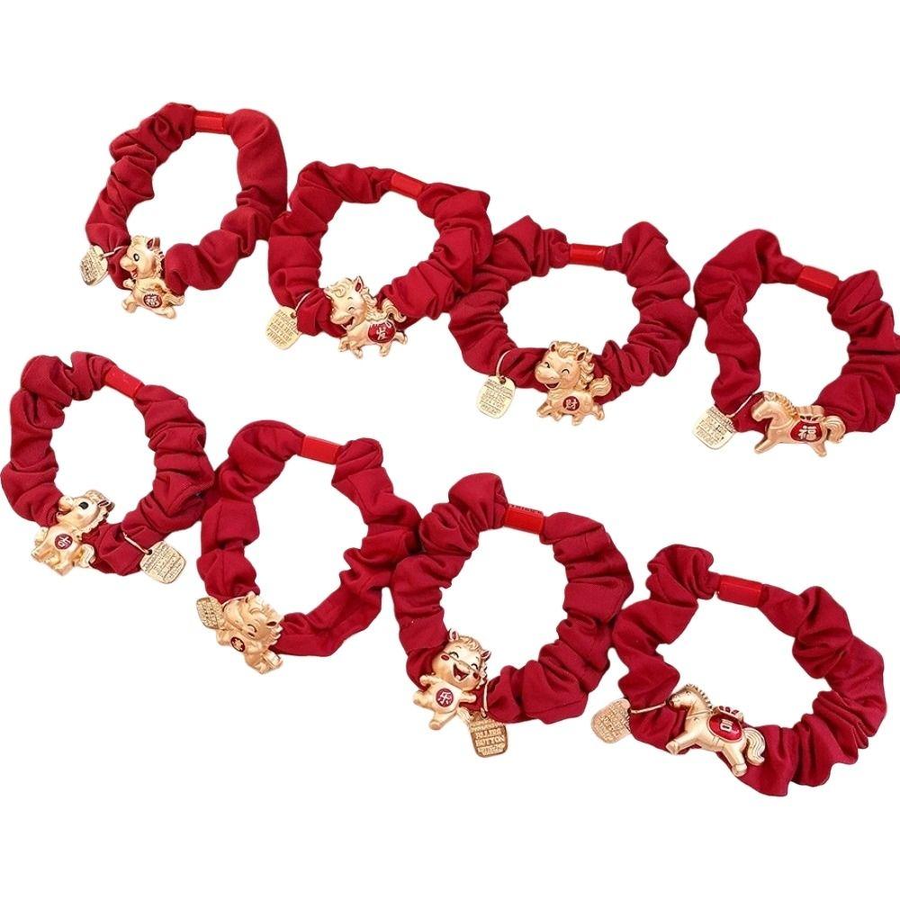 Zinc Zinc Alloy Zodiac Horse Hair Rope Wrinkle Chinese Children Hair Band Red Hair Scrunchies  Kids