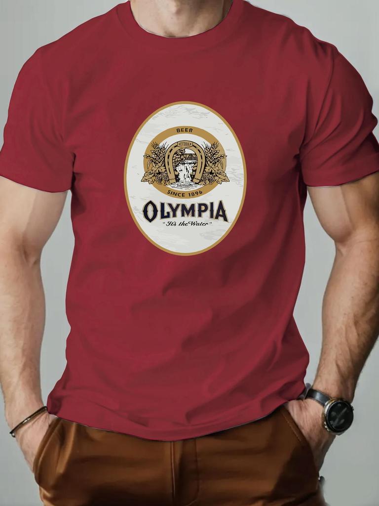 Mens Cotton TShirt Olympia Beer Summer Round Neck Short Sleeve Graphic Breathable Fashion Casual TShirt