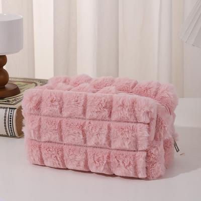 Fermuarlı Peluş Kalem Kutusu Kadın Kozmetik Çantası Düz Renk Seyahat için Makyaj Düzenleyici