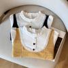 Women's 2025 Autumn Color Block Patchwork Faux Two-Piece Long-Sleeve Loose Petite Top