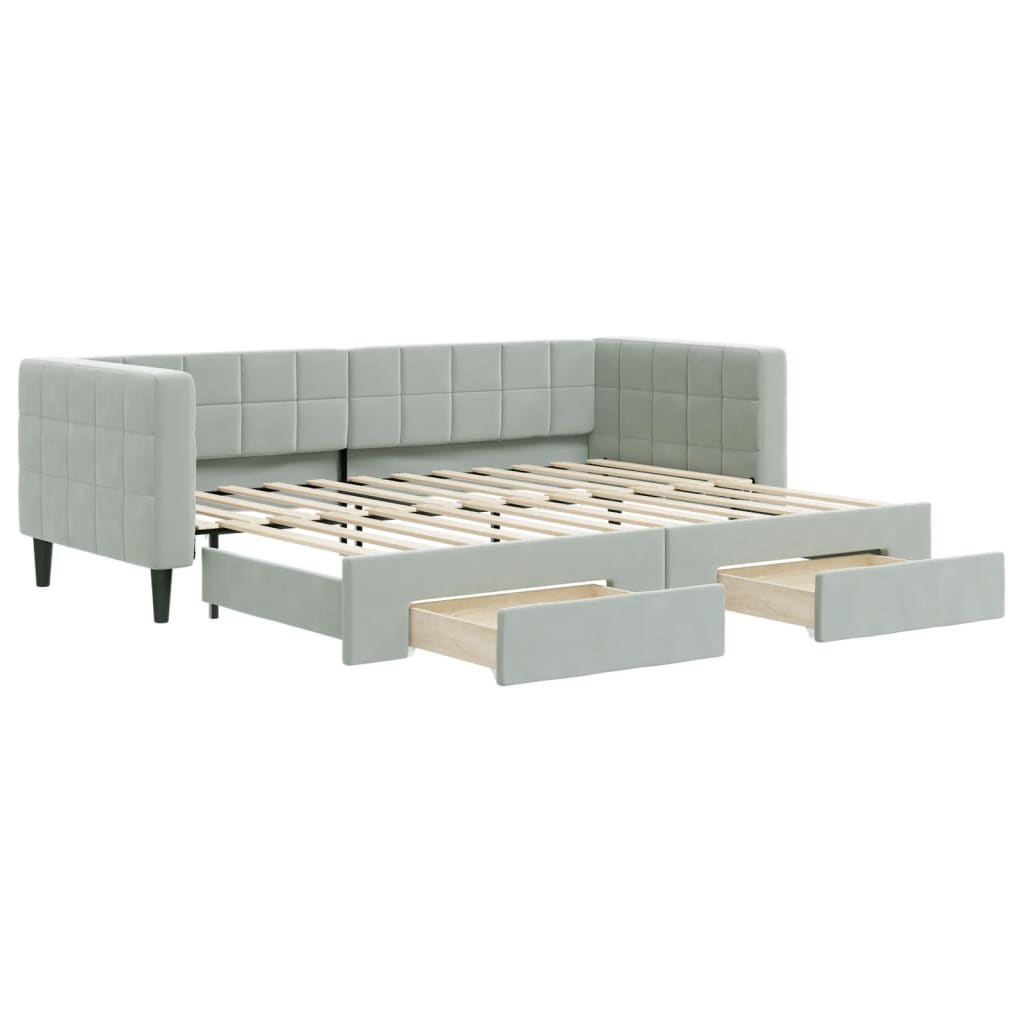 2 In 1 Pull Out Daybed with Drawers Light Grey 80x200 Cm Velvet