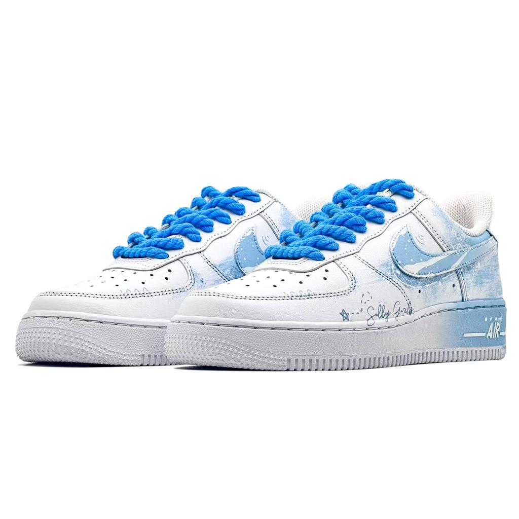 Nike Air Force 1 Blue Tide Feather Pelle Resistente all'Abrasione Scarpe da Skateboard Basse Unisex Blu Bianco CW2288-111(Team1321-)
