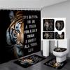 Black Lion Shower Curtain Set Wild Animal Motivational Quote Bathroom Curtains Non-Slip Bath Mat Rug Toilet Lid Cover Home Decor