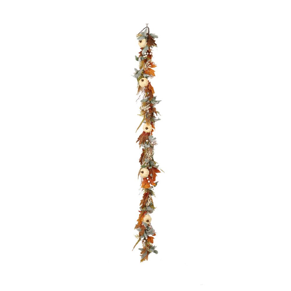 Fall Garland, 6FT Autumn Garland, Pumpkin Berries Maple Leaves Handmade Garland For Home Indoor Outdoor Halloween Thanksgiving Decoration
