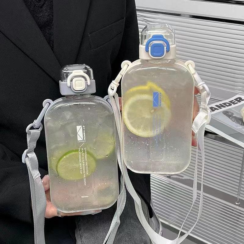 750ml Square Active Water Bottle Clear Leak Proof Water Bottles With Strap Fitness Kettle Water Cup For Outdoor Activity Camping