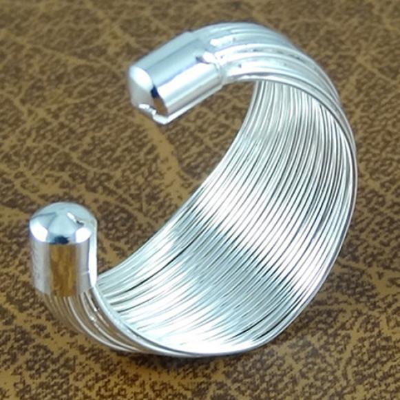 Silver Plated Adjustable Finger Wide Open Ring Multi-lines Girls Fashion Jewelry AVE
