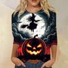Women's Fashion Casual Round Neck Three-quarter Sleeve Halloween Printed T-shirt Top