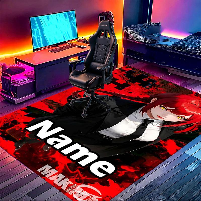 Custom Name Personalized Makima Chainsaw Man Print Carpet, Versatile Home Decor Rug, for Playroom, Apartment, Balcony, Entryway, Hallway Gift