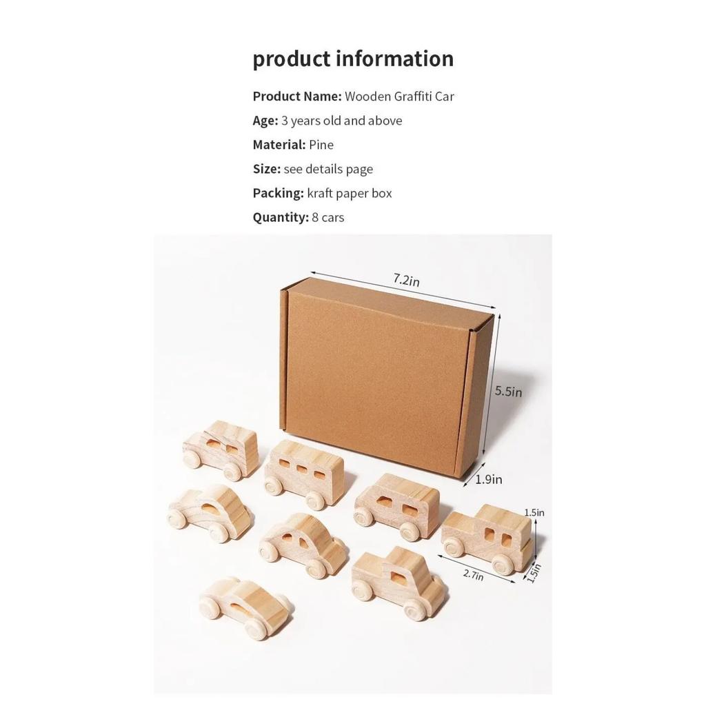 Montessori Holz DIY Auto Spielzeug für Kinder Unbemalte Autos Modell Malen Kritzelkunst Unfertige Bastelarbeiten Vorschul-Lernspielzeug