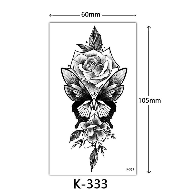Pegatinas de Tatuaje Impermeables Frescas Pequeñas: Letras Inglesas, Flores, Mariposas, Líneas de Boceto