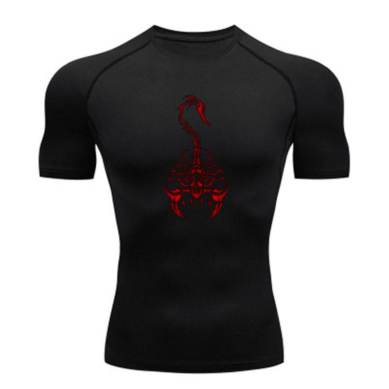 Men's Compression Fitness Sports T-Shirt, Red Tribal Scorpio
