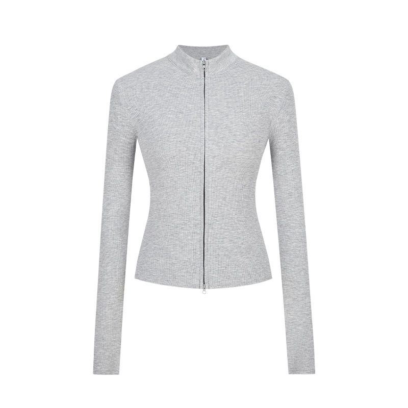 2025 Fall and Winter Double Zipper Long Sleeves Knitwear Female Sexy Silm Slim Looking Korean Style Niche Style Short Tops Trendy High Elastic