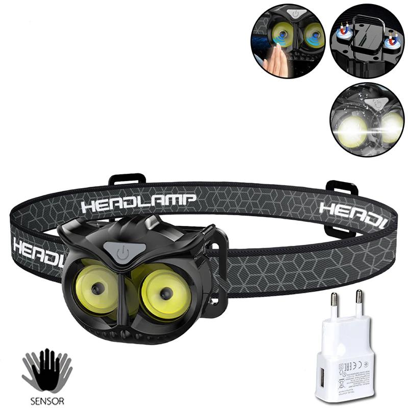 Super Bright USB Rechargeable Headlamp Waterproof Induction LED Head Headlight Ultralight Flashlight Fishing Head Torch Camping