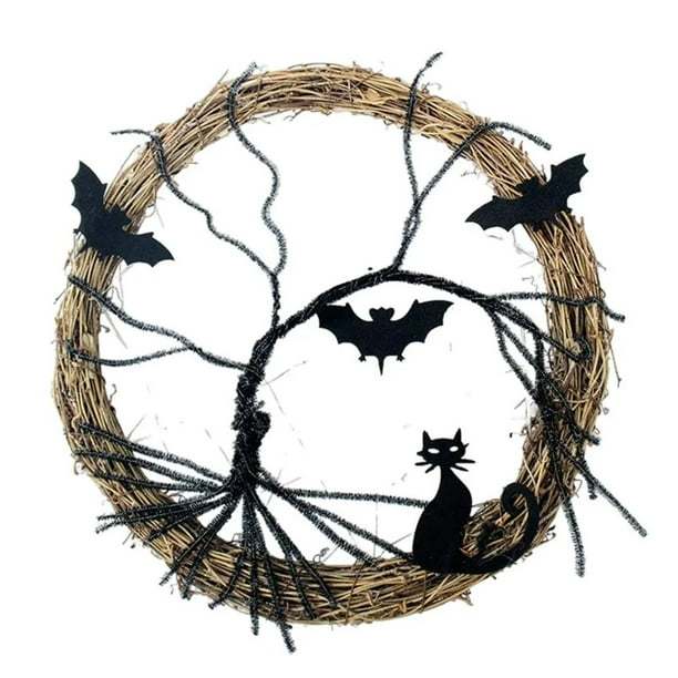 

35cm Black Branch Red LED Light Halloween Bat Wreath 35*35cm 170g Door Window Hanging Vine Corridor Luminous Decoration 1 Wreath чорний