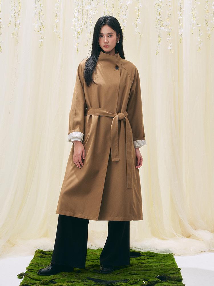 

Новинка ранней весны, ленивый стиль, ретро, повседневный, свободный плащ с воротником-стойкой и длинными рукавами L хаки