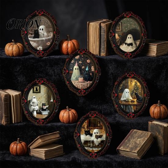 Spooky Pumpkin Wall Decals Halloween Dark Style Refrigerator Magnet, Retro Gothic Oval Photo Magnets Frame Decorative Magnetic Sticker for Metal