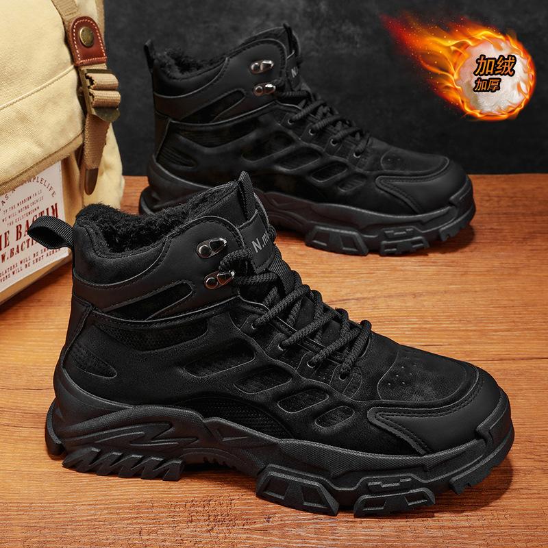 Winter men s shoes velvet high-top Martin boots men s British retro heightening thickened thermal cotton shoes short boots tooling shoes 44