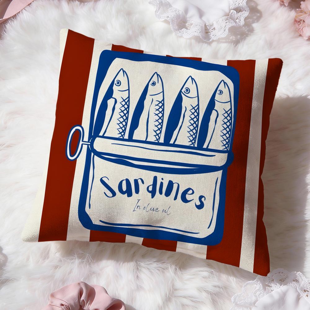 Coastal Charm Sardine Cushion Cover Premium Comfort Reversible Pillow Cove -Two in One Design for Any Room & Car Interior