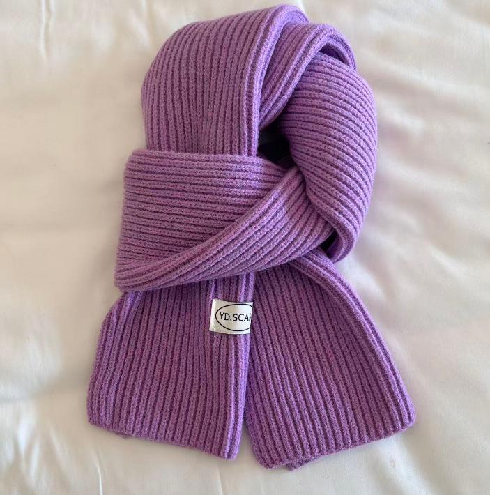 Korean ins simple solid color wool knitted scarf women's winter blue warm couple student neck scarf