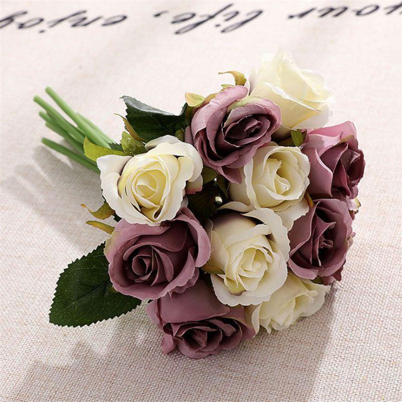 Stunning 12 Head Artificial Flowers Rose Silk Bouquet For Elegant Wedding Dcor