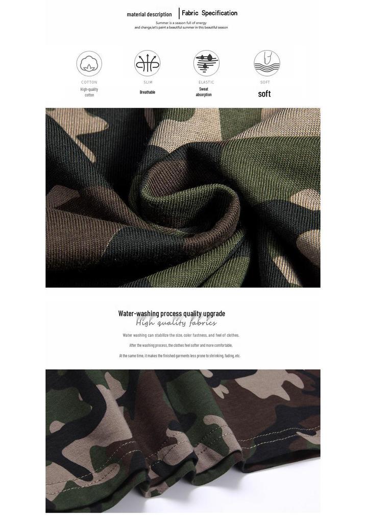 Men's Camouflage Cotton Short Sleeve T-Shirt: Military-Inspired Round Neck Top with Special Forces Print.