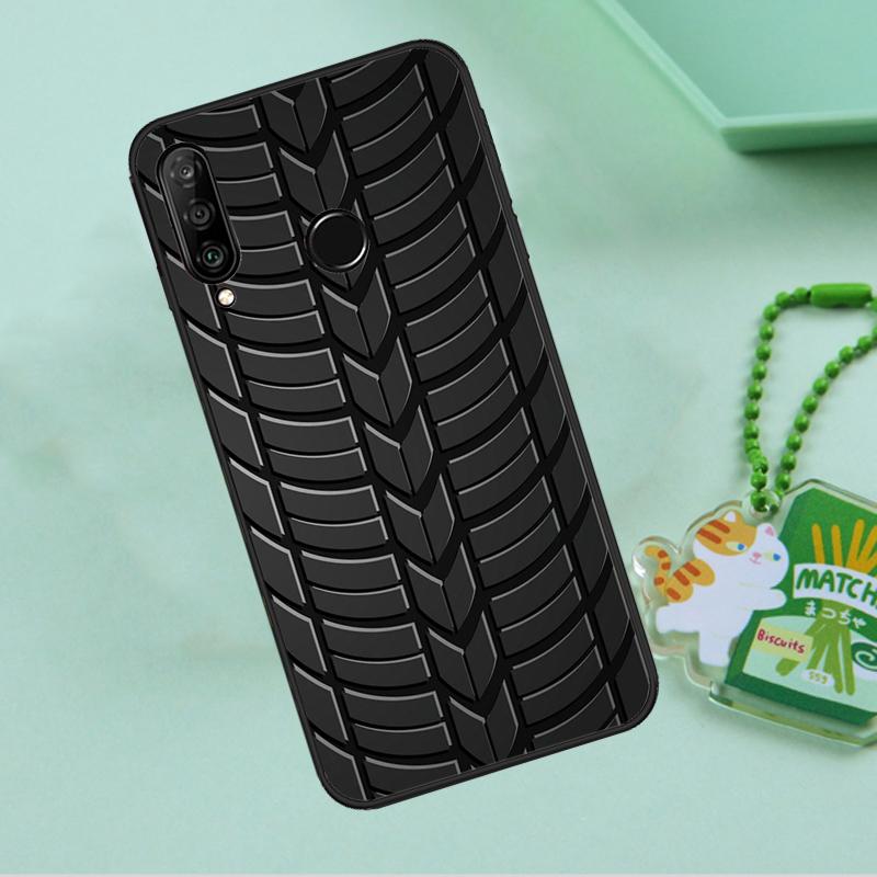 Black Tyre Tread Texture For Huawei Nova 12i 12s 7i 8i 11i 9 10 SE Y90 Y60 Y70 Y72 Y61 Y91 P30 P40 Lite P60 Pro Case