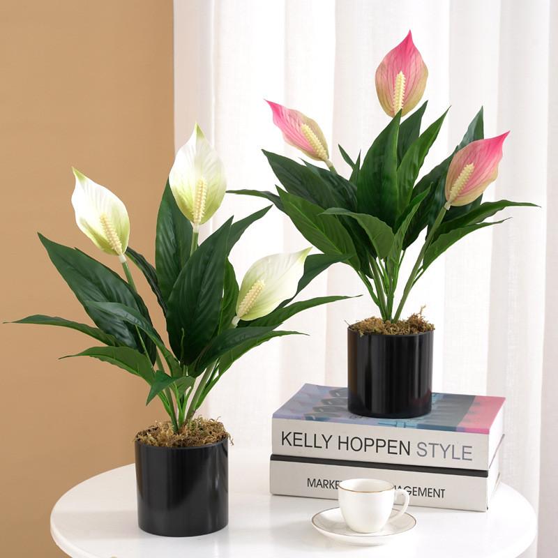 Silk Plant Spathiphyllum Artificial Flower Decor For Home Office Gift