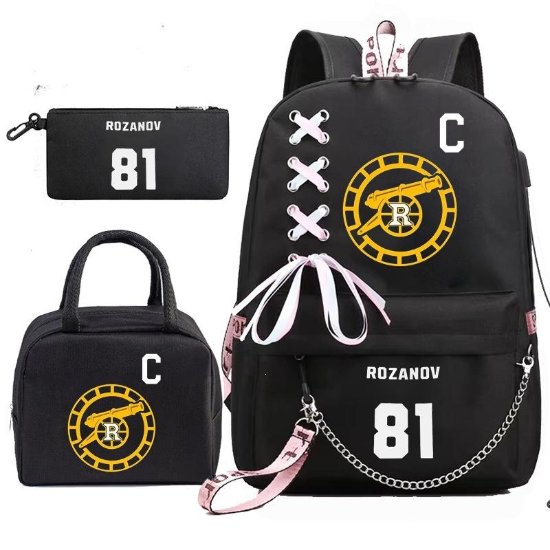 Large Capacity Schoolbag with Shoulder Strap; Student Three-piece Pencil Case Set