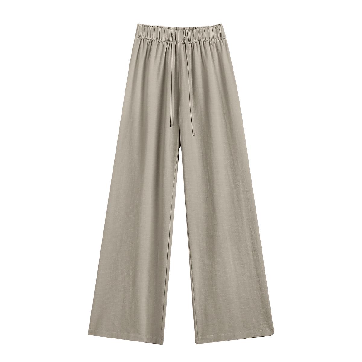 Tencel Cotton Wide-Leg Pants with Elastic Waist and Drawstring XXL