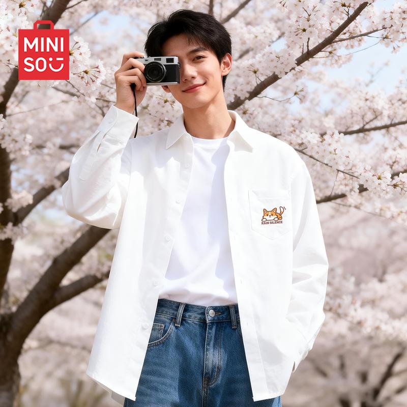 MINISO Men s Ice Silk Long Sleeve Cuban Collar Shirt 3XL