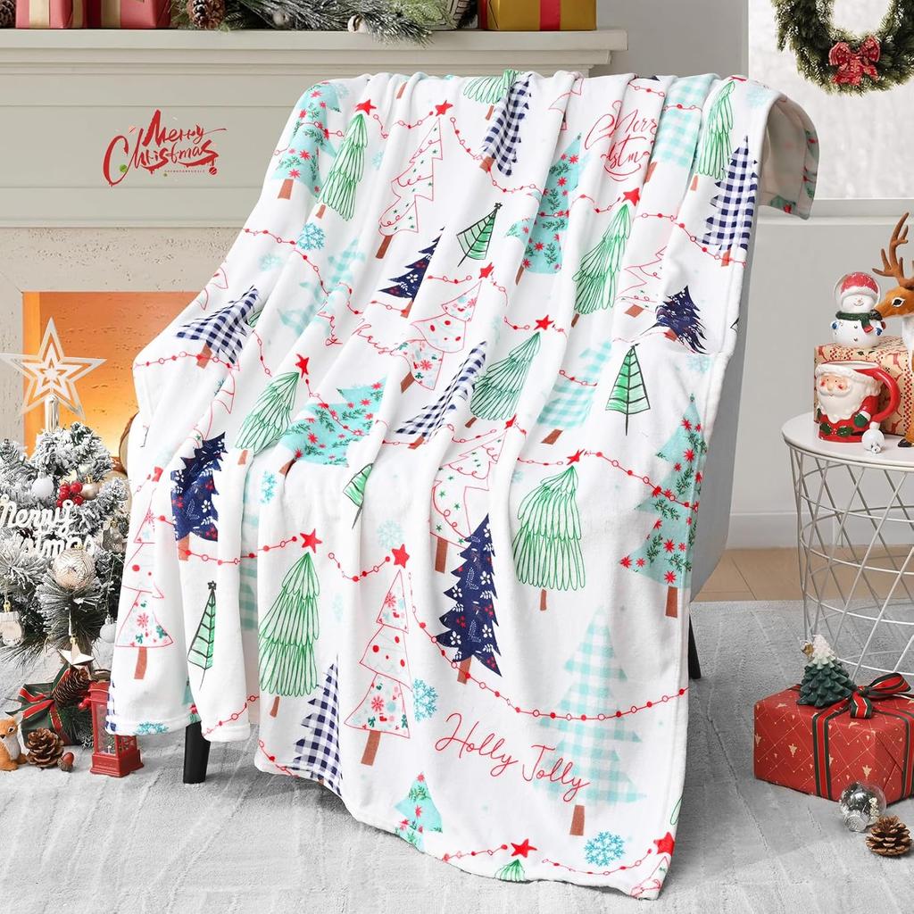 1PC Christmas Blanket Christmas Tree Christmas Throw Blanket Soft Warm Flannel Reindeer Christmas Blankets for Couch Bed Sofa