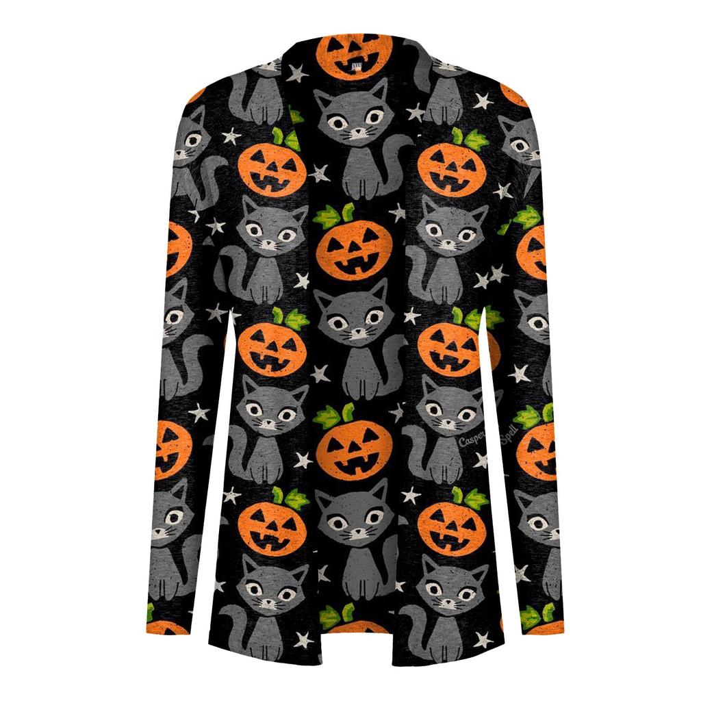 Fashion Women's Halloween Animal Cat Print Langermet Cardigan Jacket