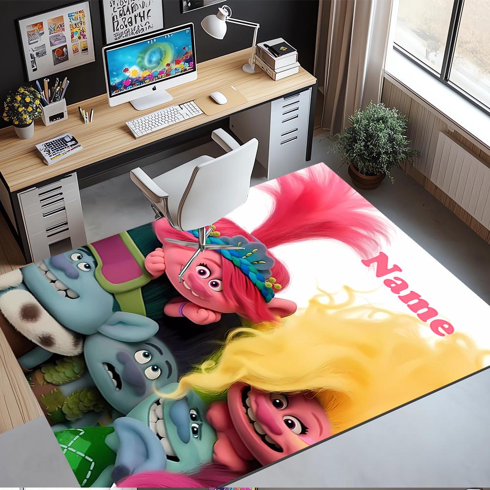Custom Name Trolls Printed Carpet,Rug for Office Chair Living Room Bedroom Kitchen Room Decor Gifts.