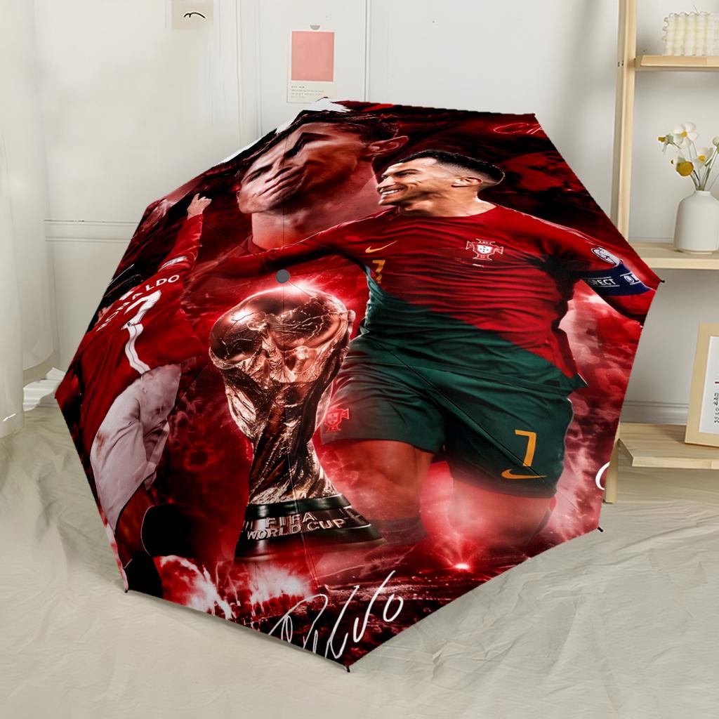 Cristiano Ronaldo Celebration Outdoor Automatic Umbrella Compact 8-Rib Design Compact Design for Outdoor Daily Use Fashionable Accessory Spiritual Gif