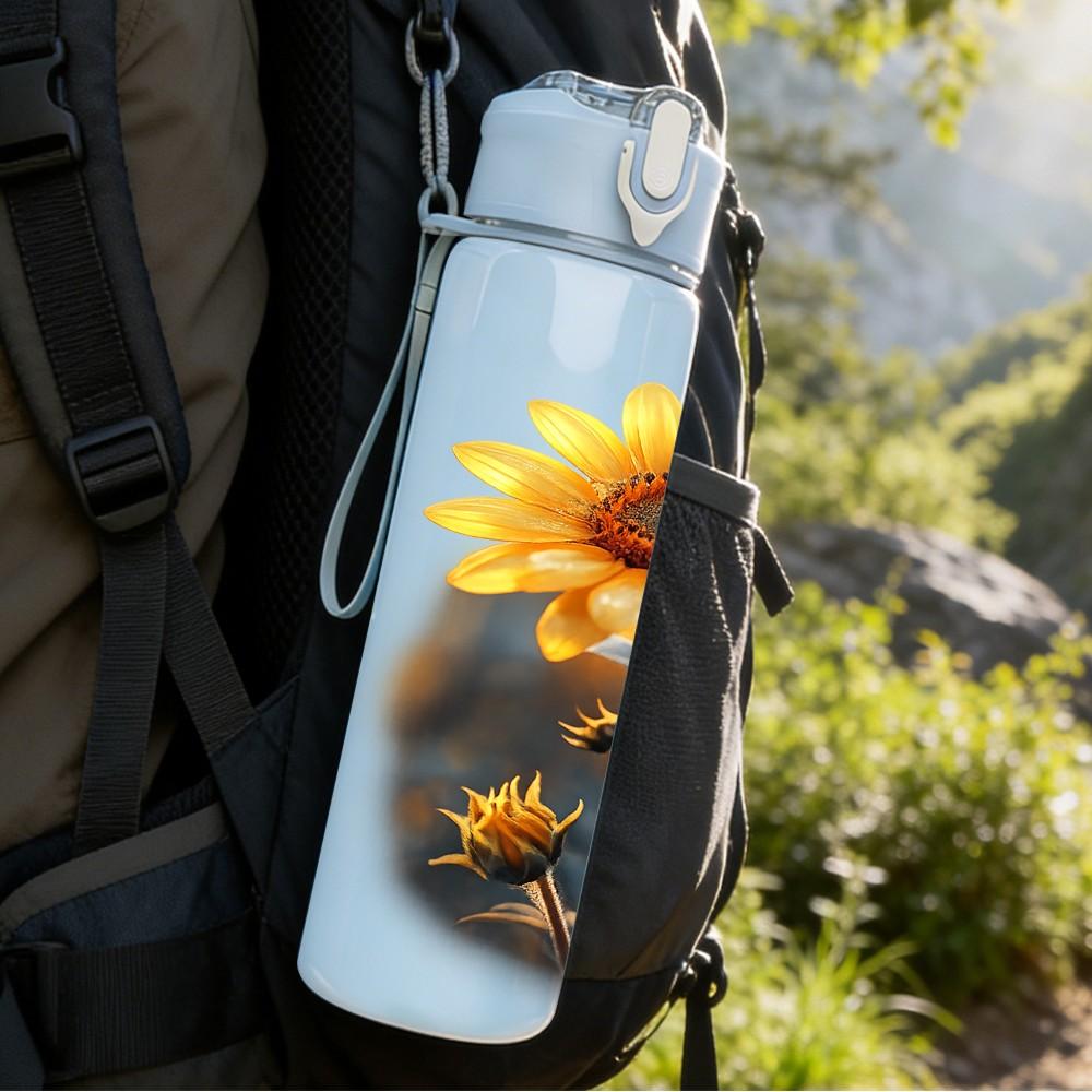 1PC Sunflower Dark Background Art Print 750ml Color Plastic Sports Water Bottle Leakproof Flip Straw Lid Suitable for Sports Office Home Use