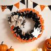 Spooky Door Wreath 15 Inch Halloween for Front Door, Rustic Ruffle with Linen Bow Ghost And Burlap Fireplace Walls Windows Gothic Party Decor