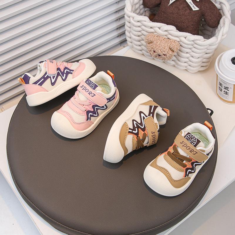 Baby Walking Shoes Mesh Breathable Kids Sports Shoes Toes Capped Soft Sole 2025 New Fashion Toddler Flats Round Toes Size 18-29