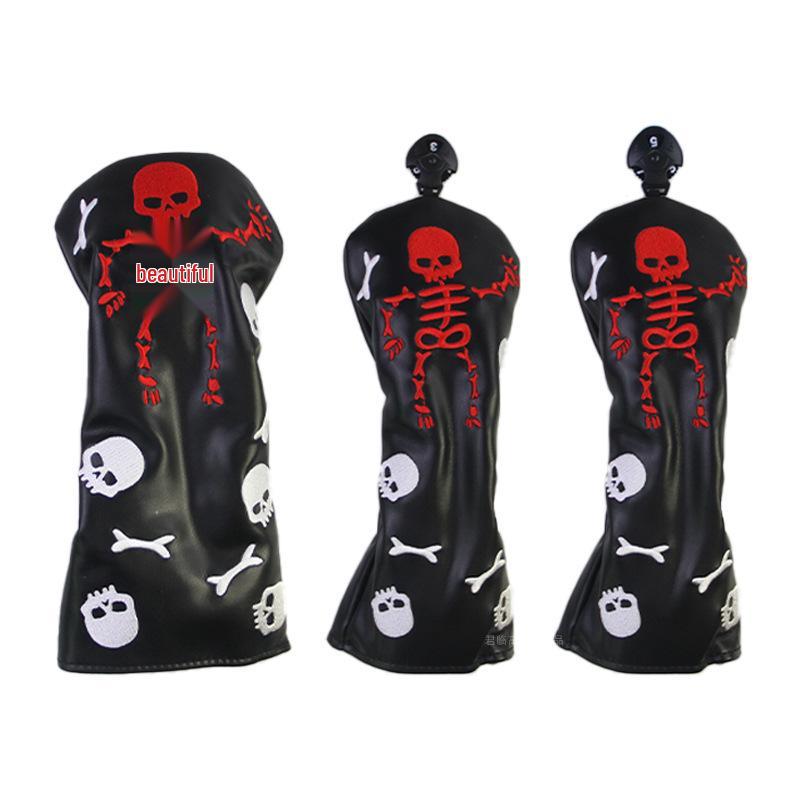 Skull Embroidered Golf Wood Headcover with Rotating Number Tag (1/3/5/UT)