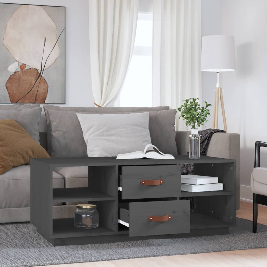 Vidaxl Stolik Kawowy, Szary, 100X50X41 Cm, Lite Drewno Sosnowe