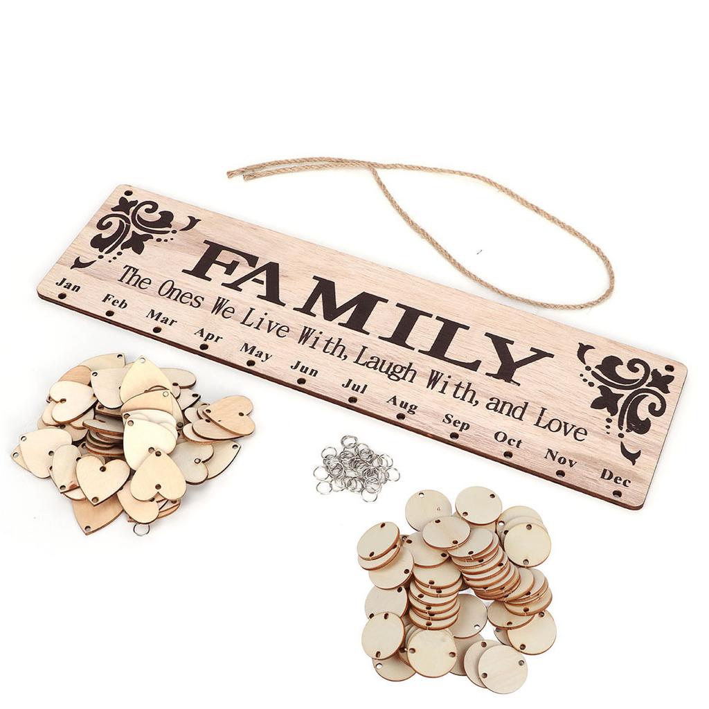 Wooden Calendar Hanging Ornament Wall Mounted Family Friends Birthday Reminder Message Board Craft(A )