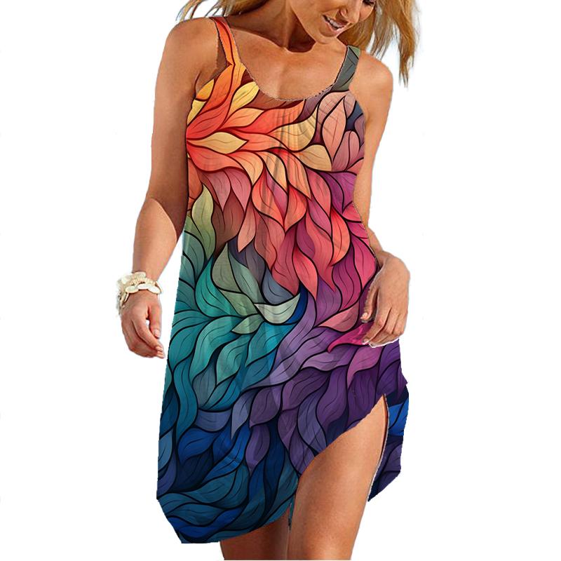 Sommer Neues 3D-gedrucktes Kleid Hawaiianisches Sexy Kleid Trägerärmel Traf Sommerkleid Lässig Camo Tanktop Damenkleid