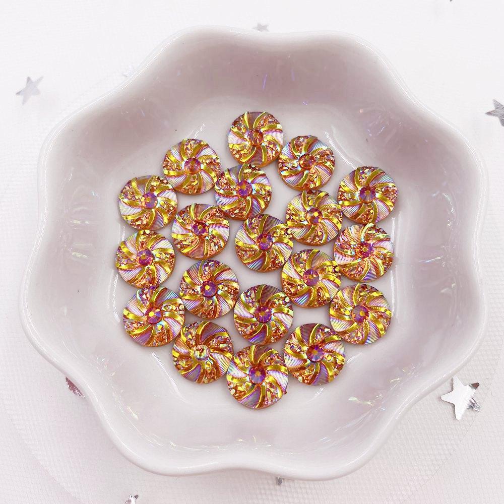 Shiny 80pcs AB Resin 10mm Whirlwind Round Flat Back Rhinestone Appliques DIY Wedding Scrapbook Craft